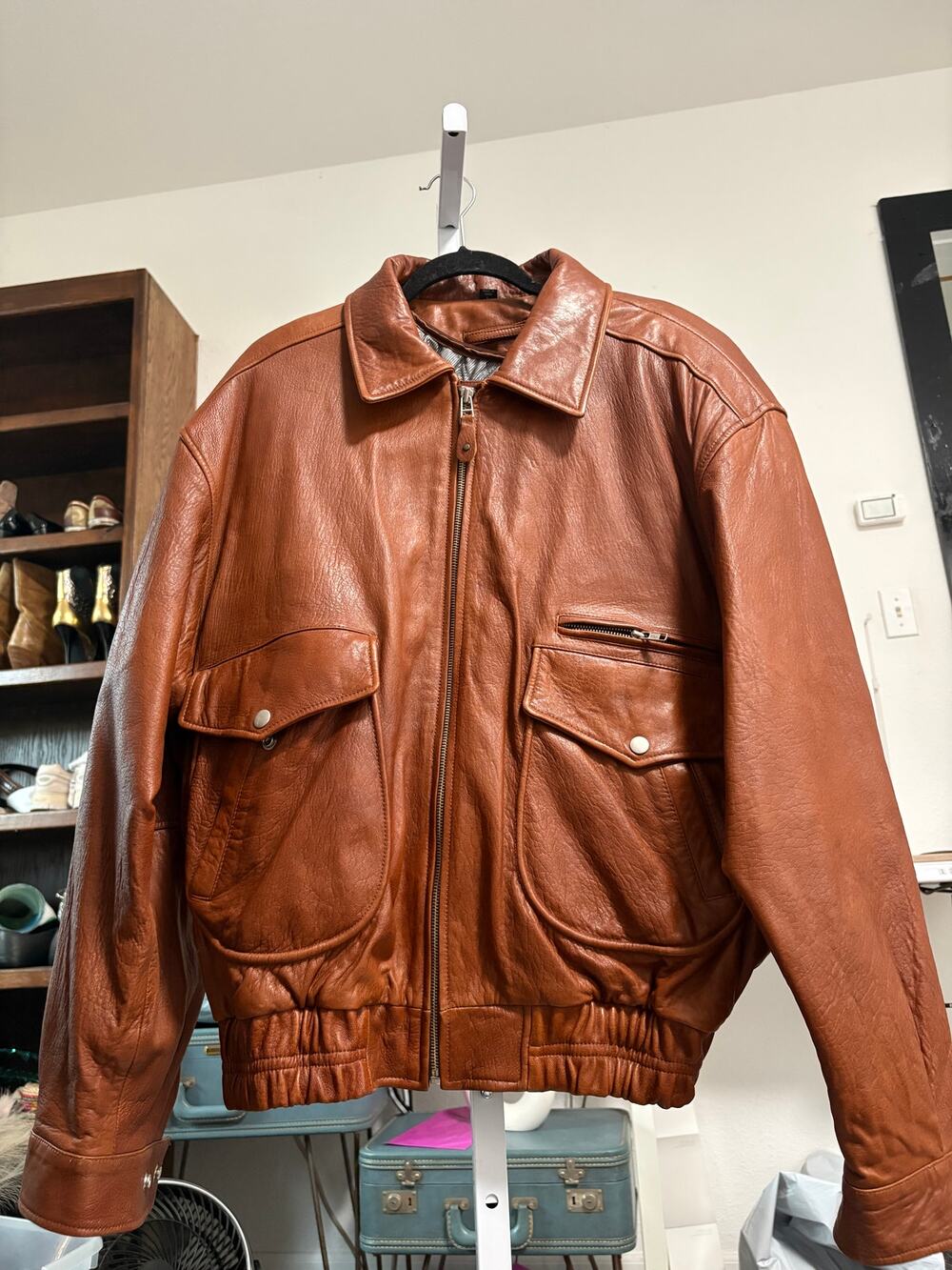 Vintage Dunne & Cole Genuine Leather Bomber Jacket – Cognac Brown – Size L